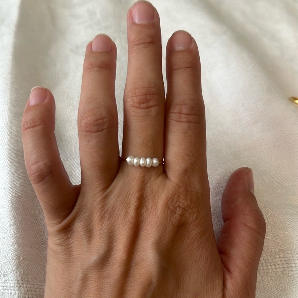 Ring with faux pearls boho chic wedding stackable jewelry size 8